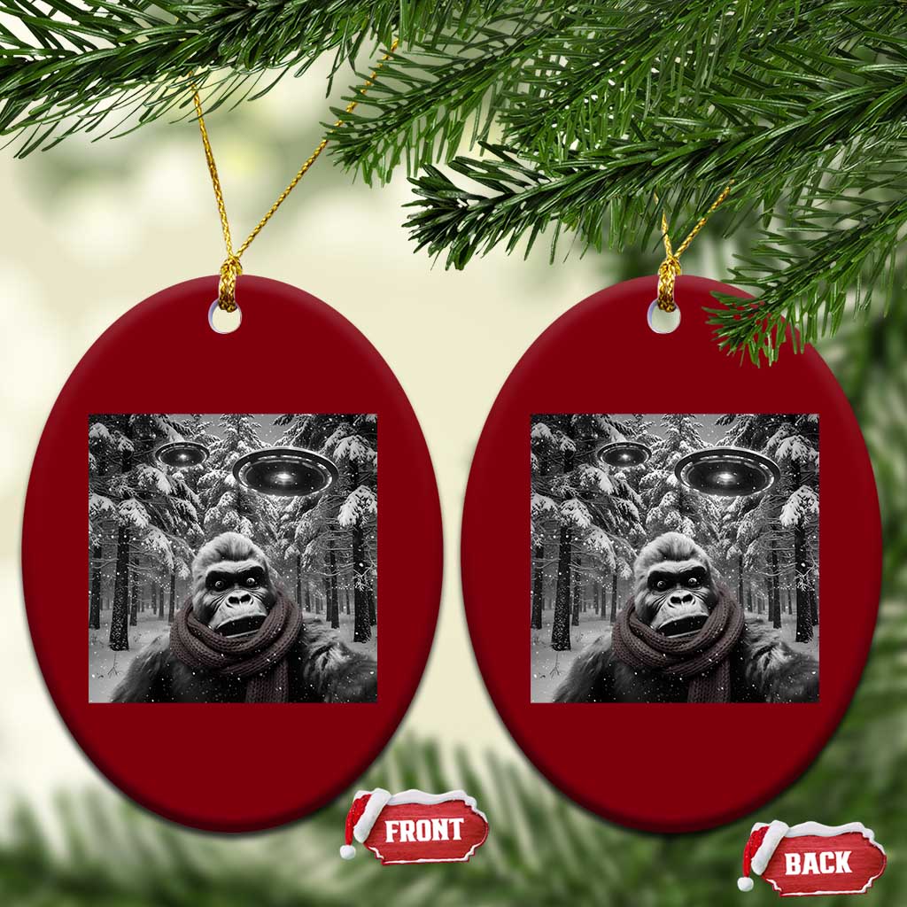 Funny Bigfoot Selfie Ceramic Ornament Sasquatch Alien UFO Xmas - Wonder Print Shop