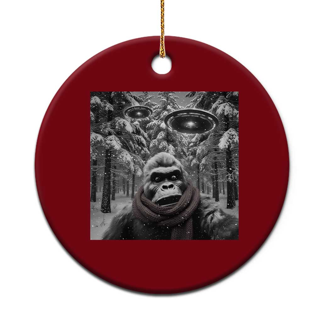 Funny Bigfoot Selfie Ceramic Ornament Sasquatch Alien UFO Xmas - Wonder Print Shop