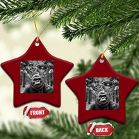 Funny Bigfoot Selfie Ceramic Ornament Sasquatch Alien UFO Xmas - Wonder Print Shop