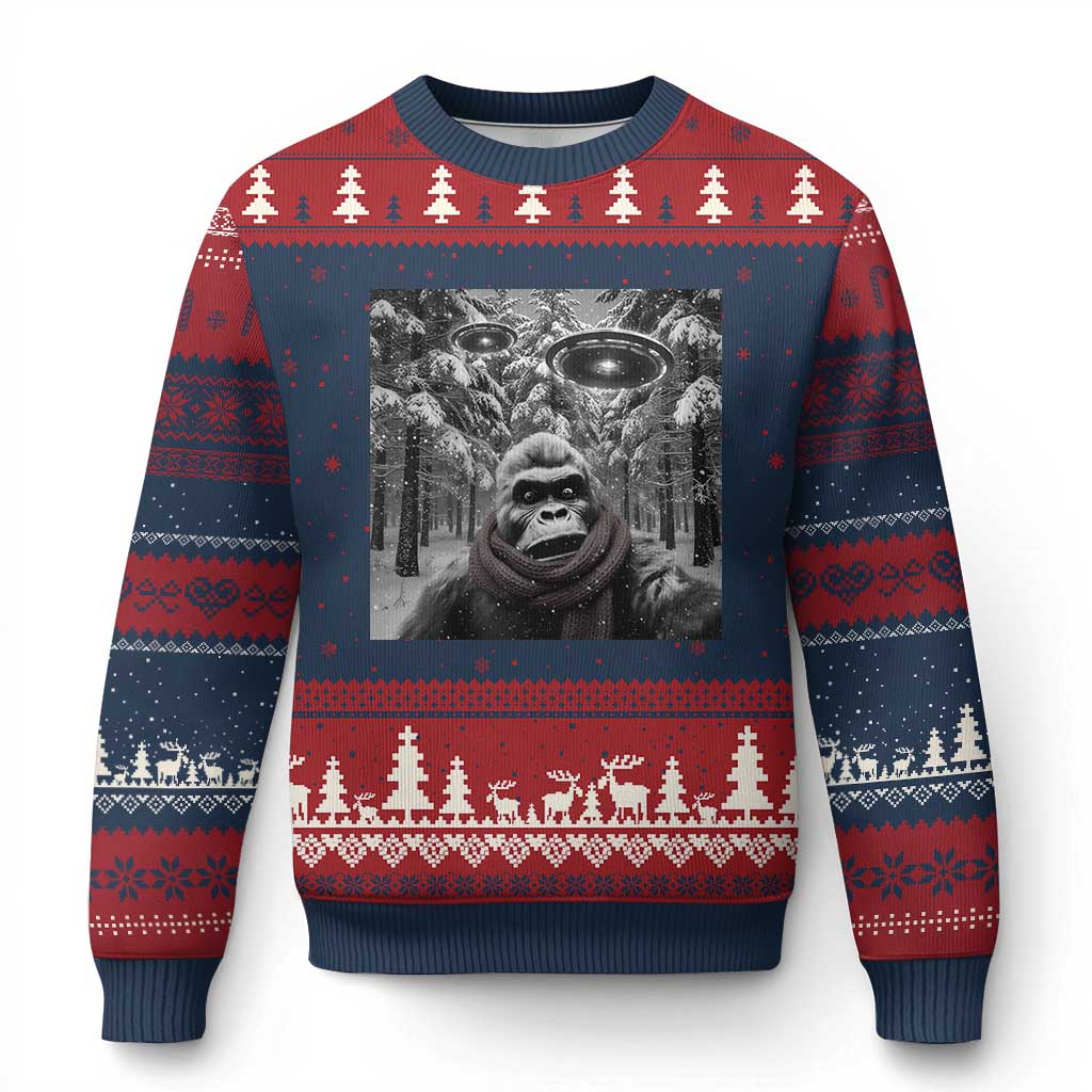 Funny Bigfoot Selfie Ugly Christmas Sweater Sasquatch Alien UFO Xmas - Wonder Print Shop
