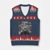 Funny Bigfoot Selfie V-Neck Knit Sweater Vest Sasquatch Alien UFO Xmas - Wonder Print Shop