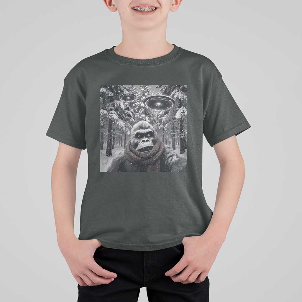 Funny Bigfoot Selfie T Shirt For Kid Sasquatch Alien UFO Christmas - Wonder Print Shop