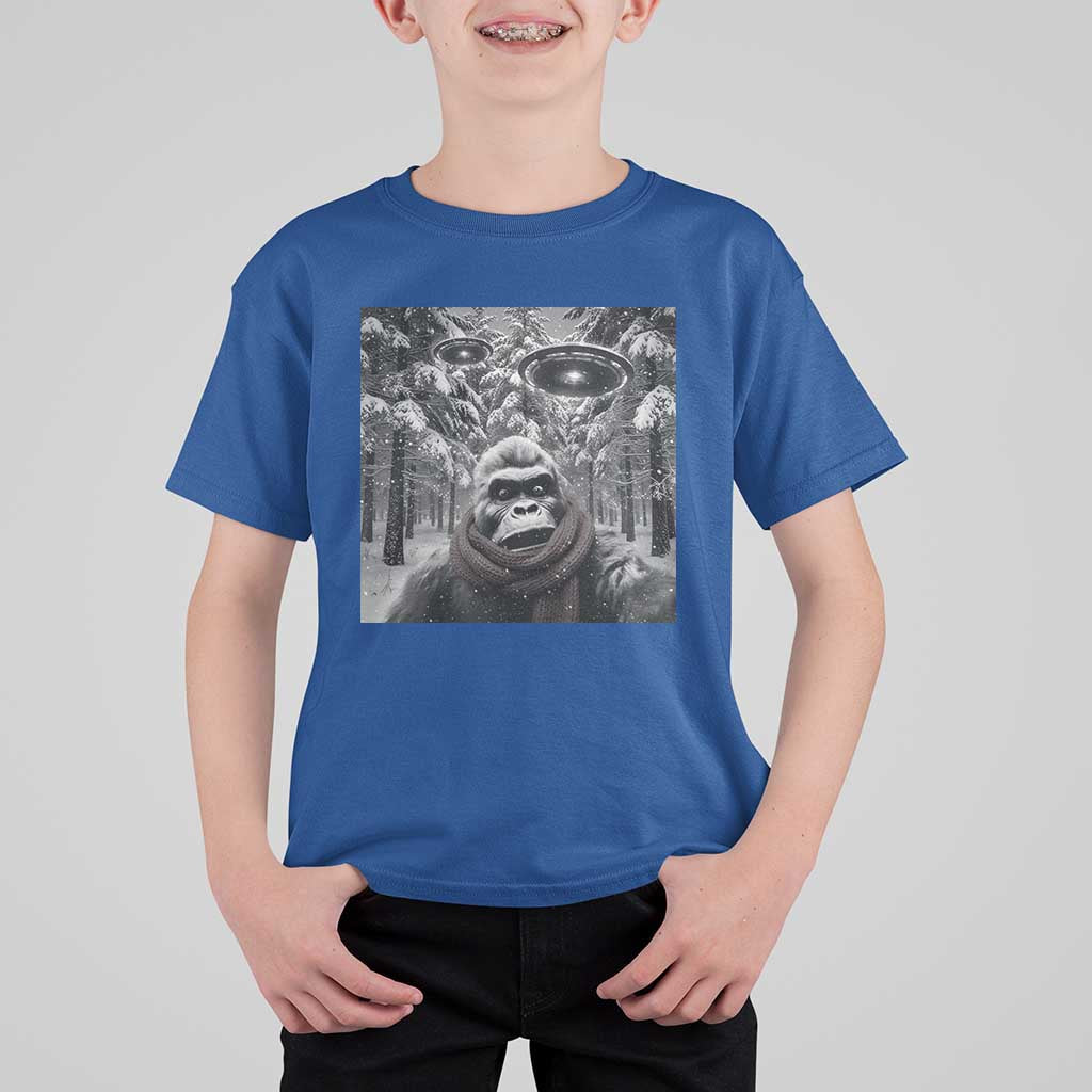 Funny Bigfoot Selfie T Shirt For Kid Sasquatch Alien UFO Christmas - Wonder Print Shop