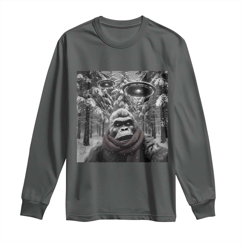 Funny Bigfoot Selfie Long Sleeve Shirt Sasquatch Alien UFO Christmas - Wonder Print Shop