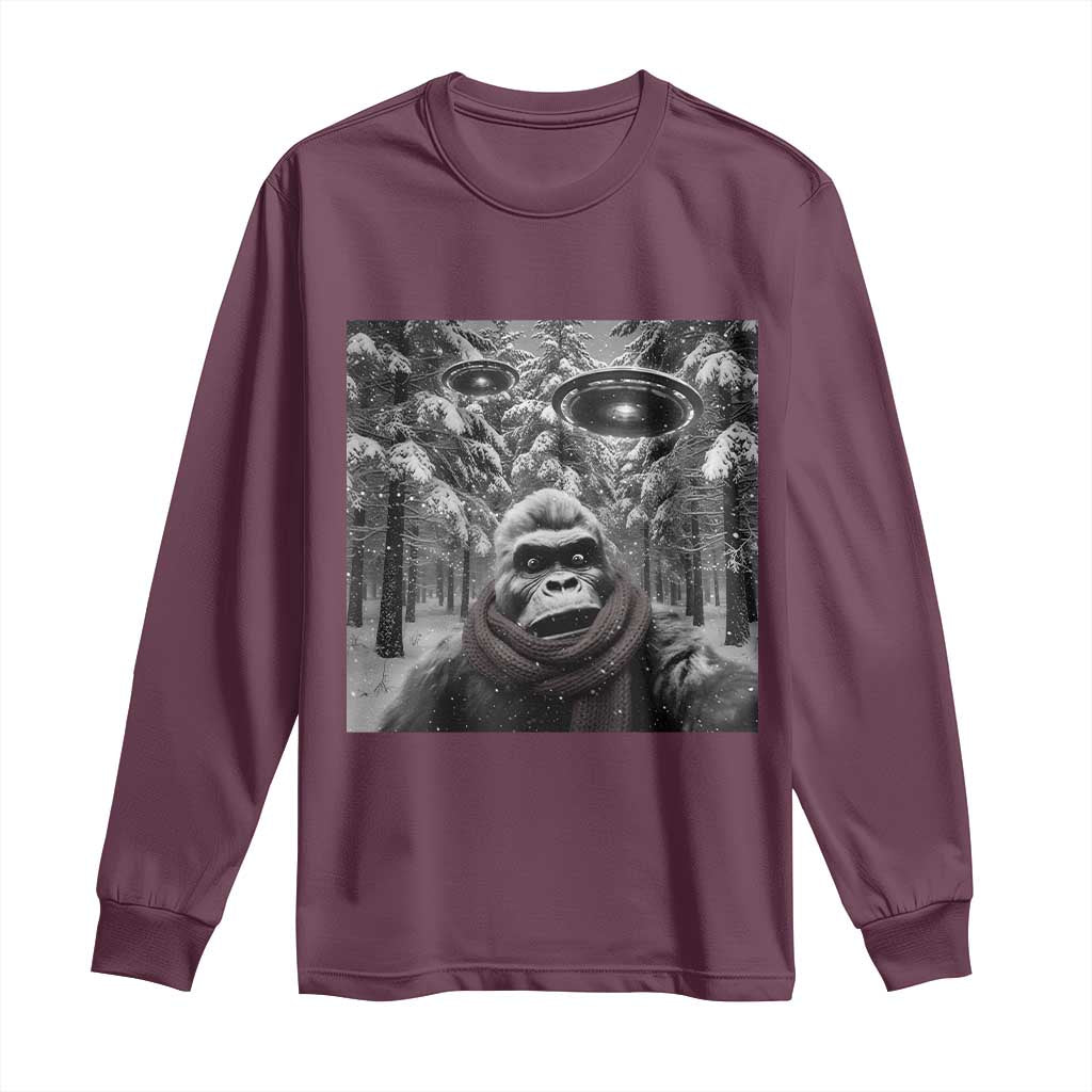 Funny Bigfoot Selfie Long Sleeve Shirt Sasquatch Alien UFO Christmas - Wonder Print Shop