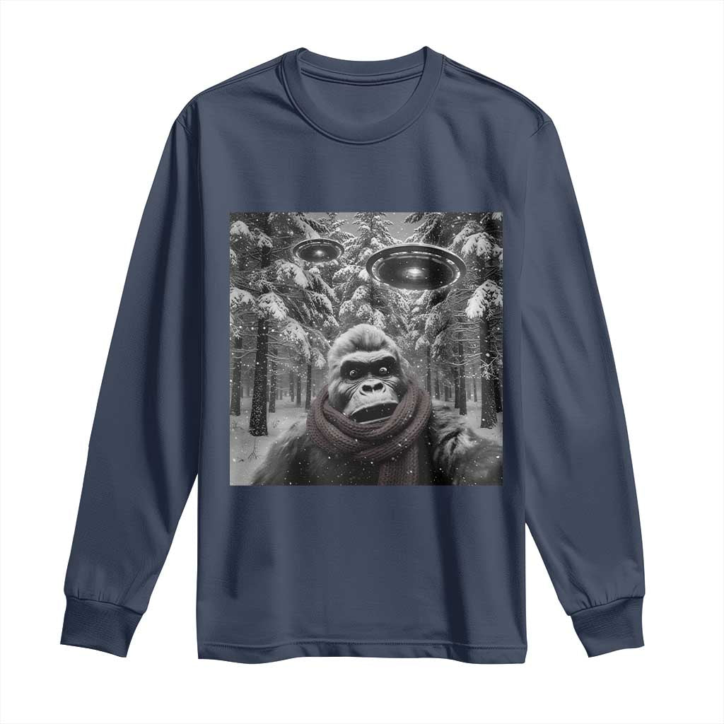 Funny Bigfoot Selfie Long Sleeve Shirt Sasquatch Alien UFO Christmas - Wonder Print Shop
