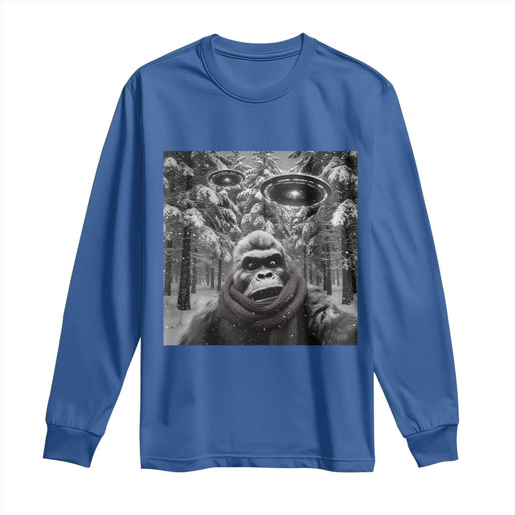 Funny Bigfoot Selfie Long Sleeve Shirt Sasquatch Alien UFO Christmas - Wonder Print Shop