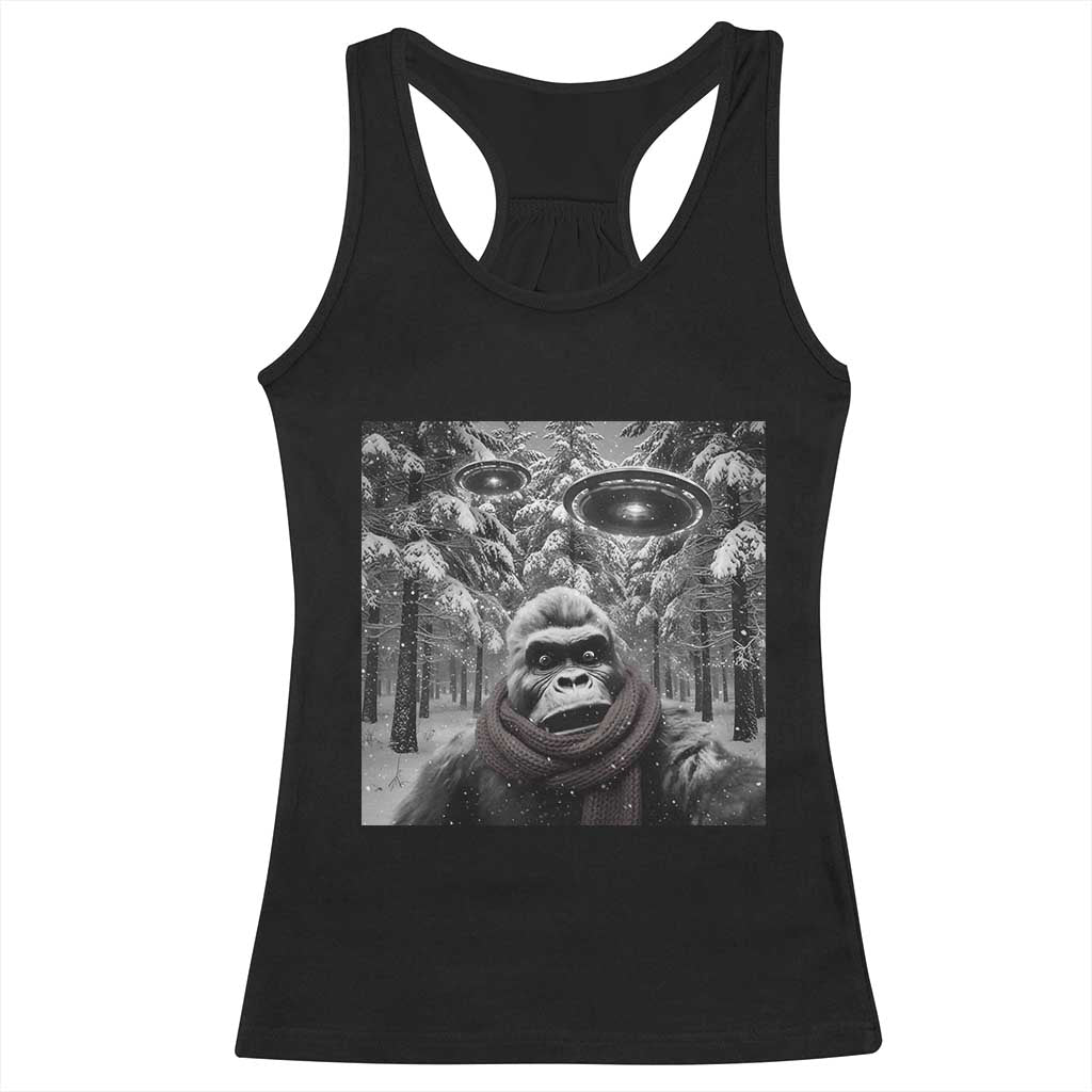 Funny Bigfoot Selfie Racerback Tank Top Sasquatch Alien UFO Christmas - Wonder Print Shop