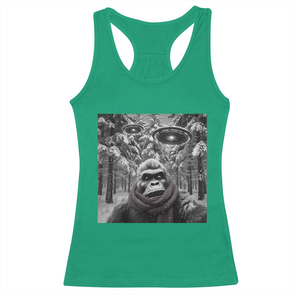 Funny Bigfoot Selfie Racerback Tank Top Sasquatch Alien UFO Christmas - Wonder Print Shop