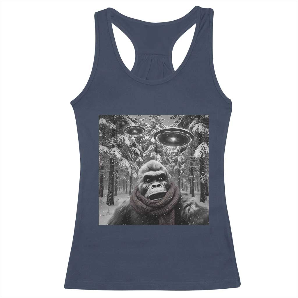 Funny Bigfoot Selfie Racerback Tank Top Sasquatch Alien UFO Christmas - Wonder Print Shop