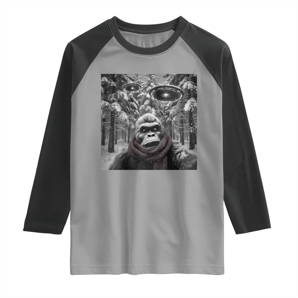 Funny Bigfoot Selfie Raglan Shirt Sasquatch Alien UFO Christmas - Wonder Print Shop