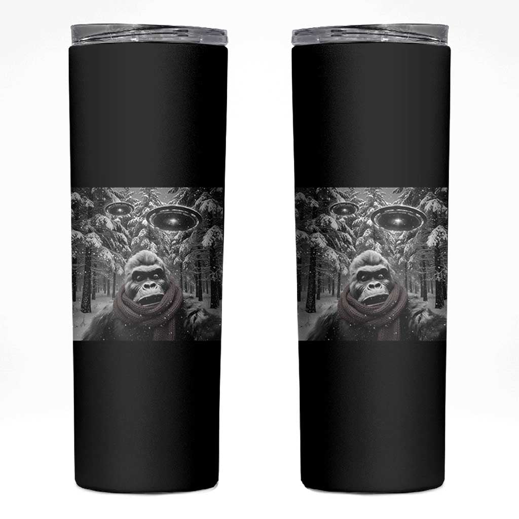 Funny Bigfoot Selfie Skinny Tumbler Sasquatch Alien UFO Christmas - Wonder Print Shop