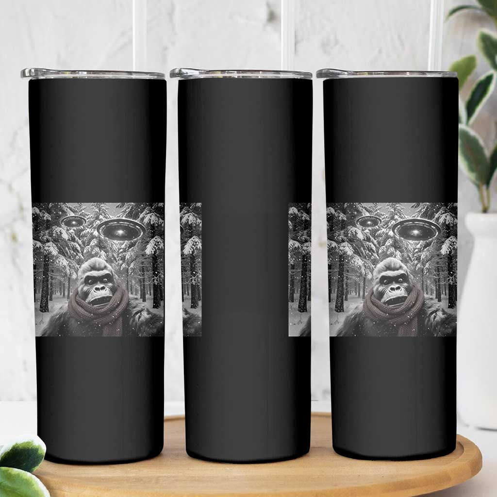 Funny Bigfoot Selfie Skinny Tumbler Sasquatch Alien UFO Christmas - Wonder Print Shop