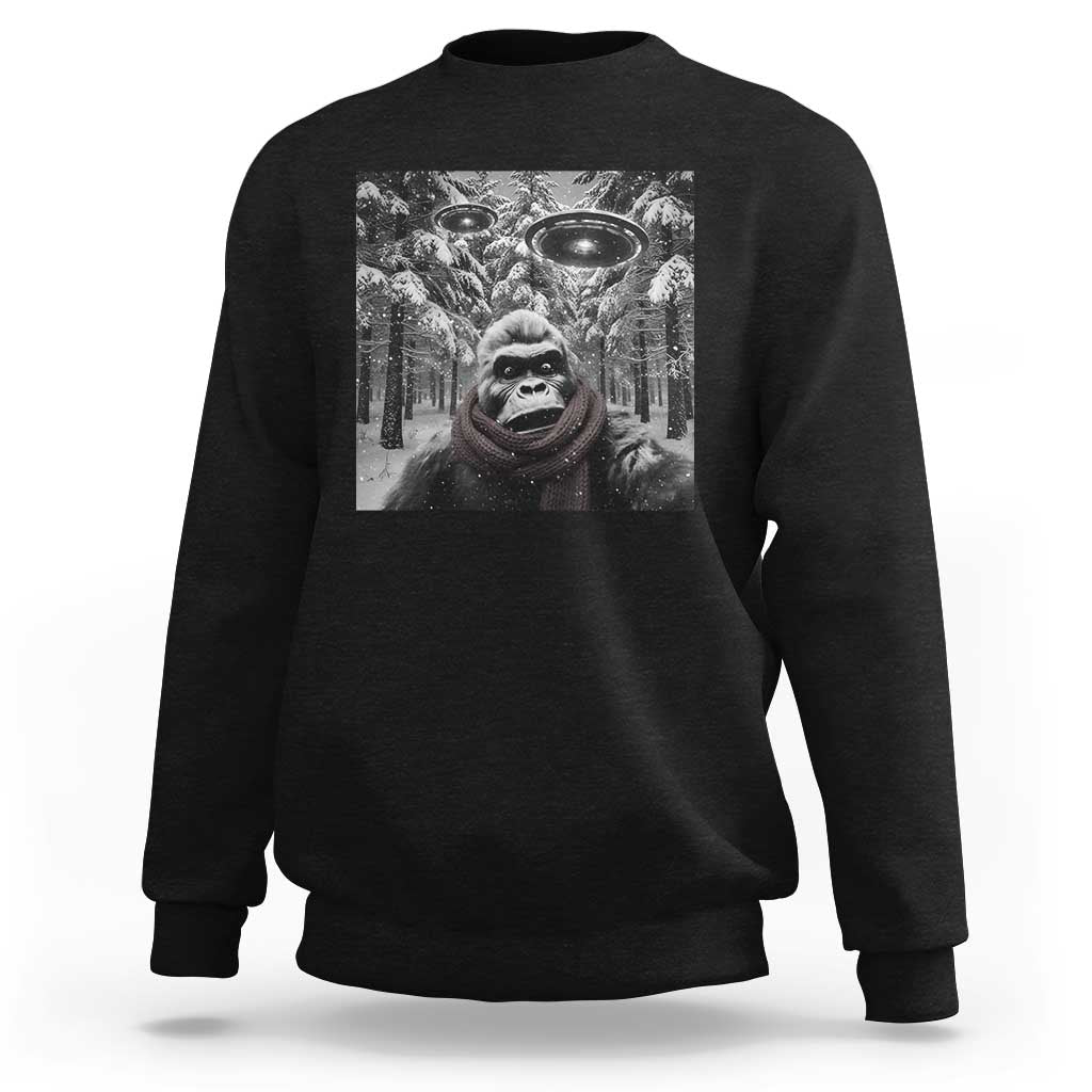 Funny Bigfoot Selfie Sweatshirt Sasquatch Alien UFO Christmas - Wonder Print Shop