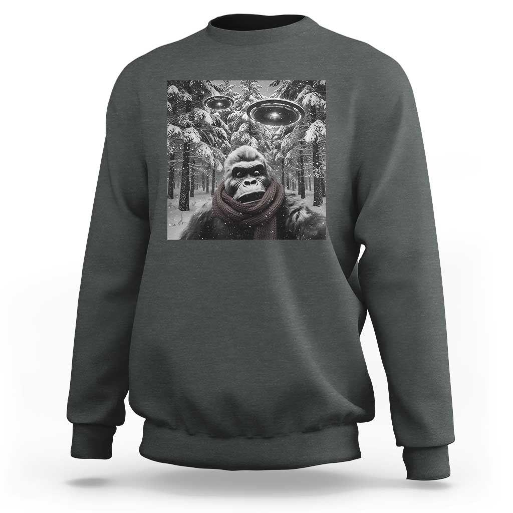 Funny Bigfoot Selfie Sweatshirt Sasquatch Alien UFO Christmas - Wonder Print Shop