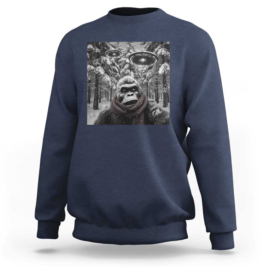 Funny Bigfoot Selfie Sweatshirt Sasquatch Alien UFO Christmas - Wonder Print Shop