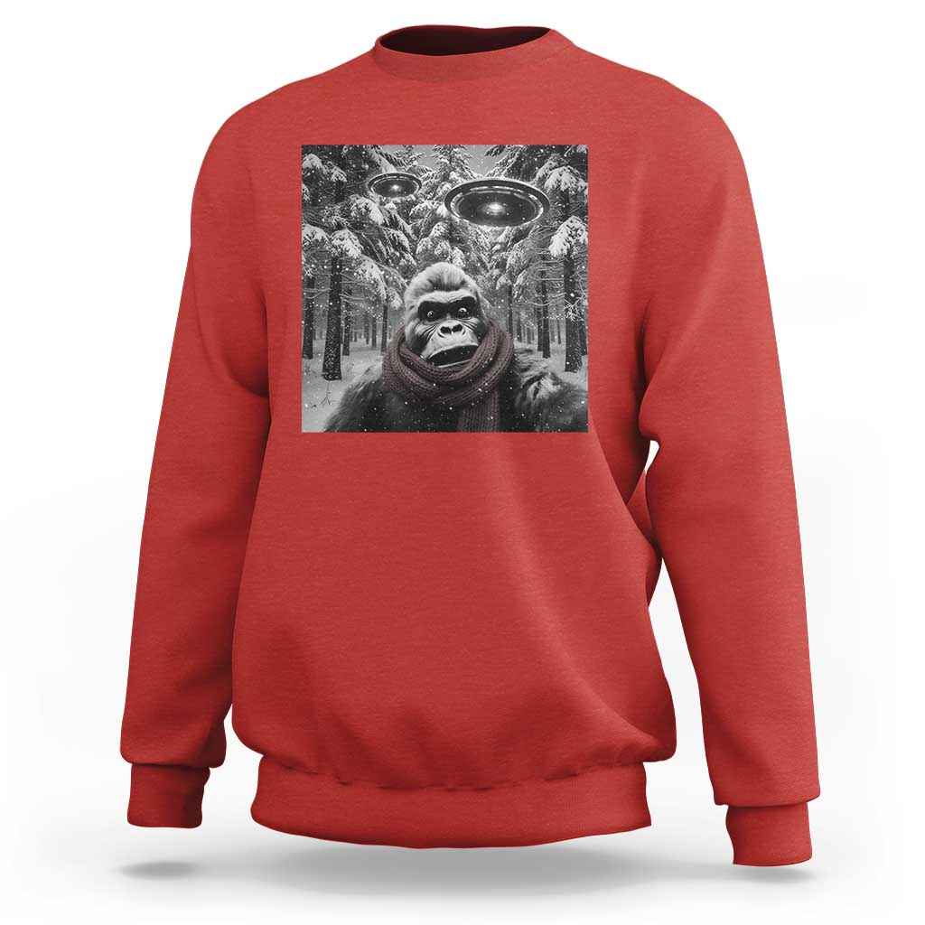 Funny Bigfoot Selfie Sweatshirt Sasquatch Alien UFO Christmas - Wonder Print Shop