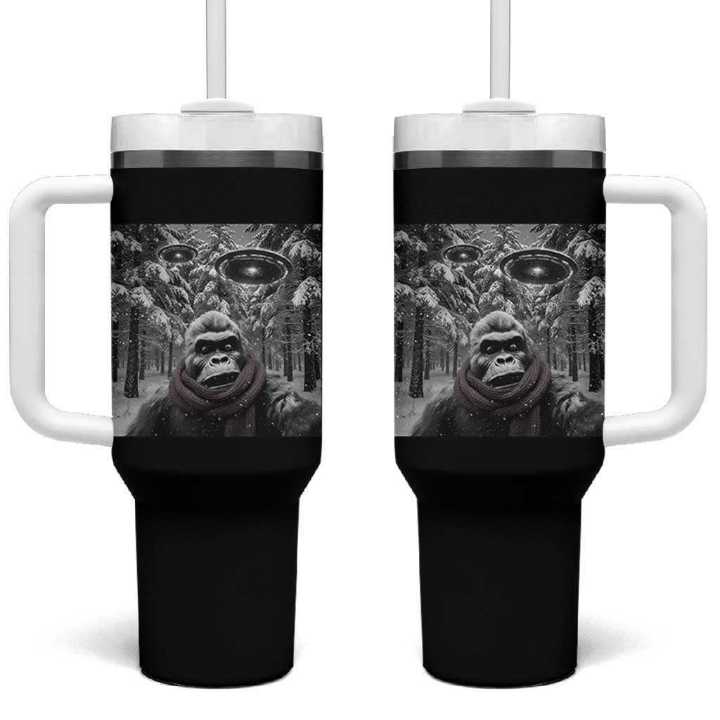 Funny Bigfoot Selfie Tumbler With Handle Sasquatch Alien UFO Christmas - Wonder Print Shop