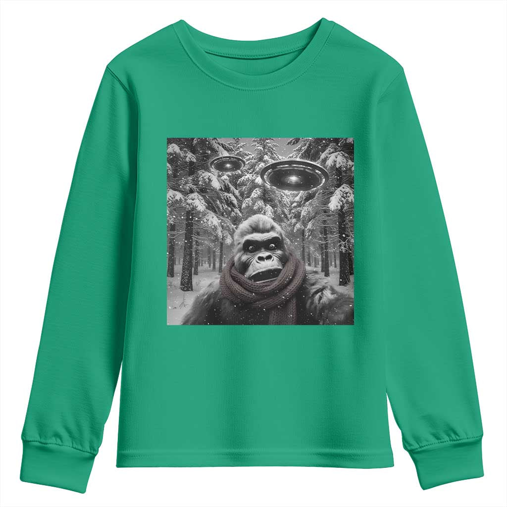 Funny Bigfoot Selfie Youth Sweatshirt Sasquatch Alien UFO Christmas - Wonder Print Shop