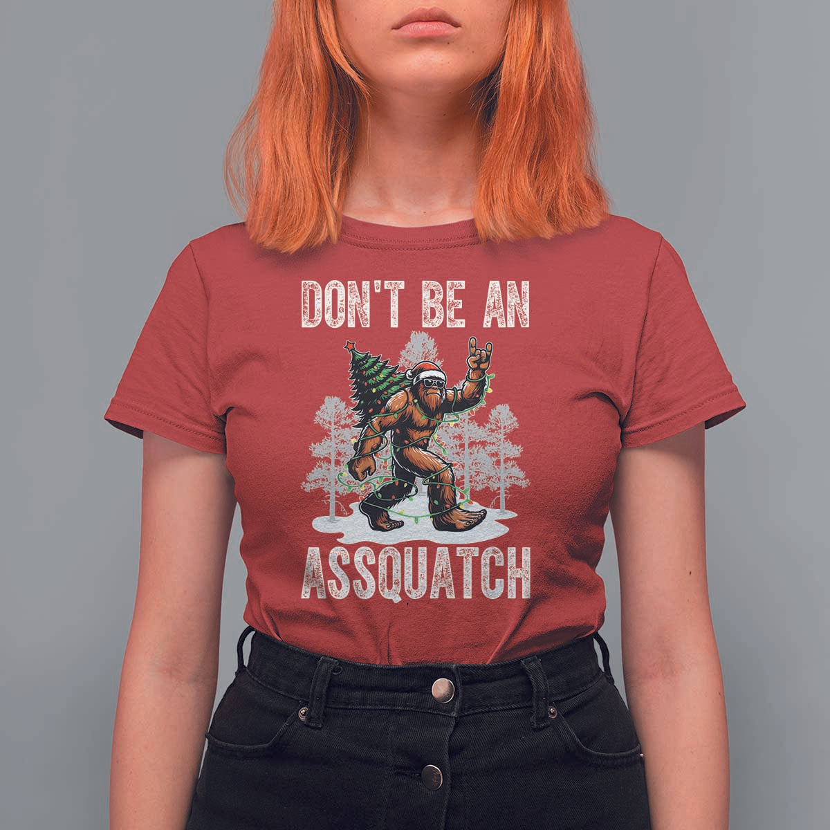 Funny Bigfoot Christmas T Shirt For Women Do Not Be An Assquatch - Wonder Print Shop
