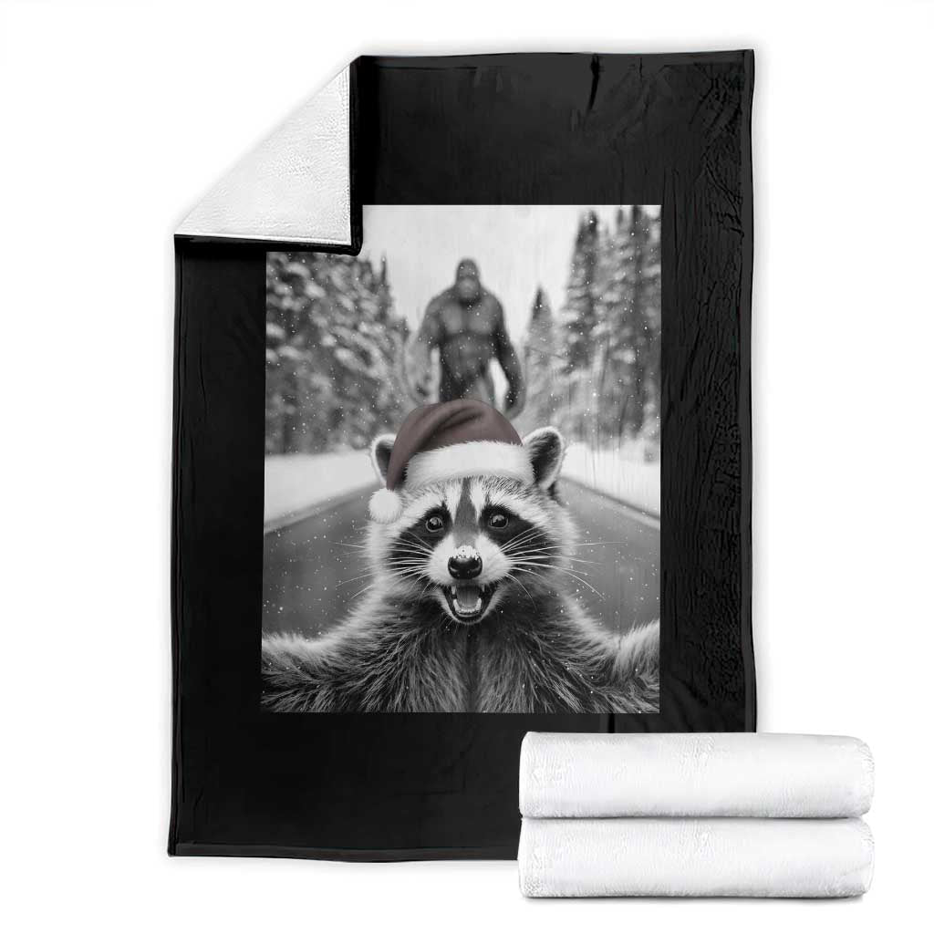 Funny Racoon With Bigfoot Selfie Christmas Throw Blanket - Wonder Print Shop
