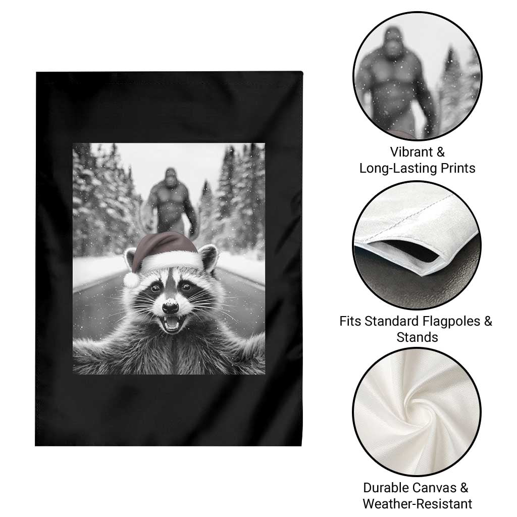 Funny Racoon With Bigfoot Selfie Christmas Garden Flag - Wonder Print Shop