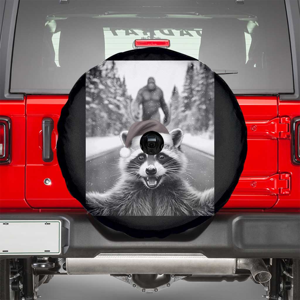 Funny Racoon With Bigfoot Selfie Christmas Spare Tire Cover - Wonder Print Shop