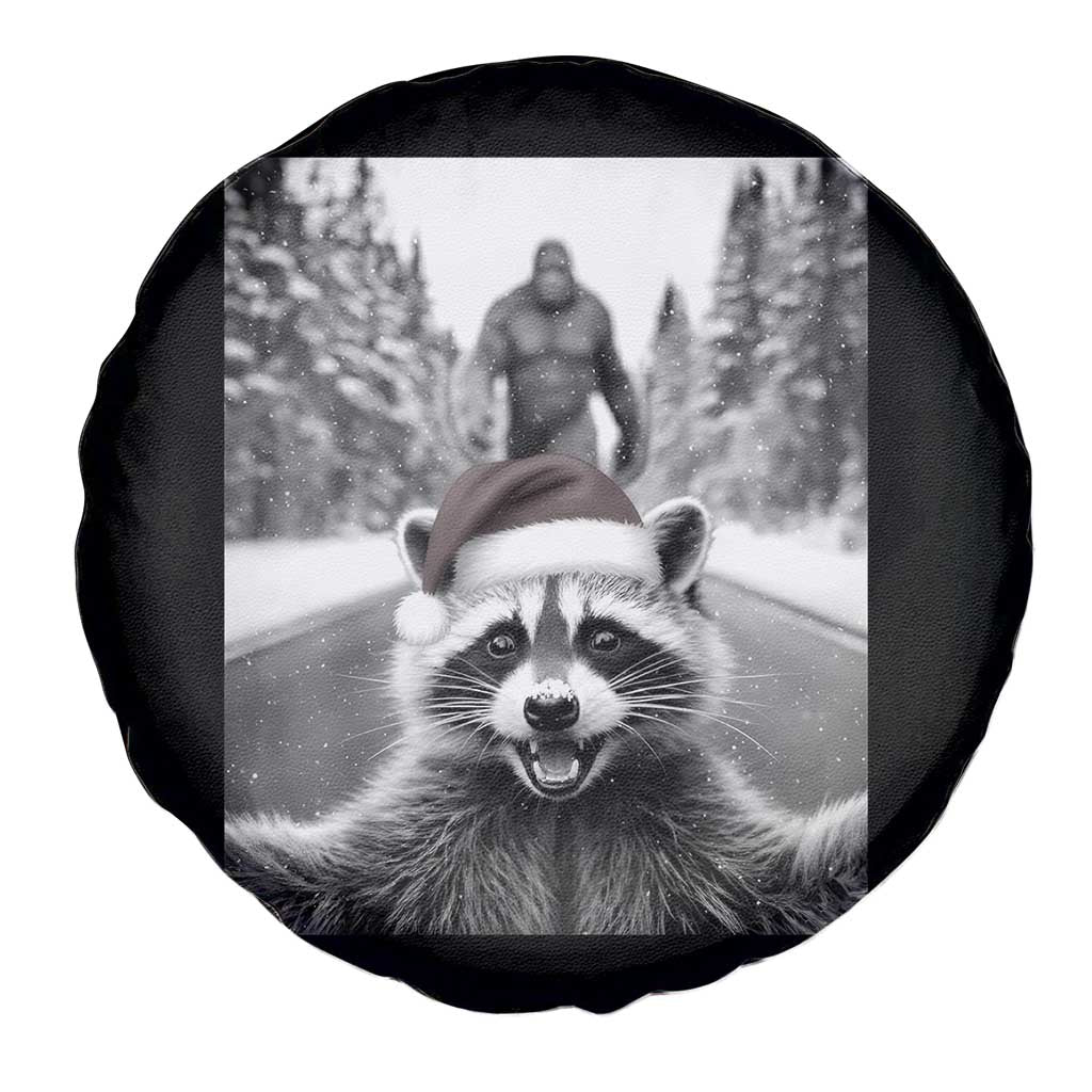Funny Racoon With Bigfoot Selfie Christmas Spare Tire Cover - Wonder Print Shop