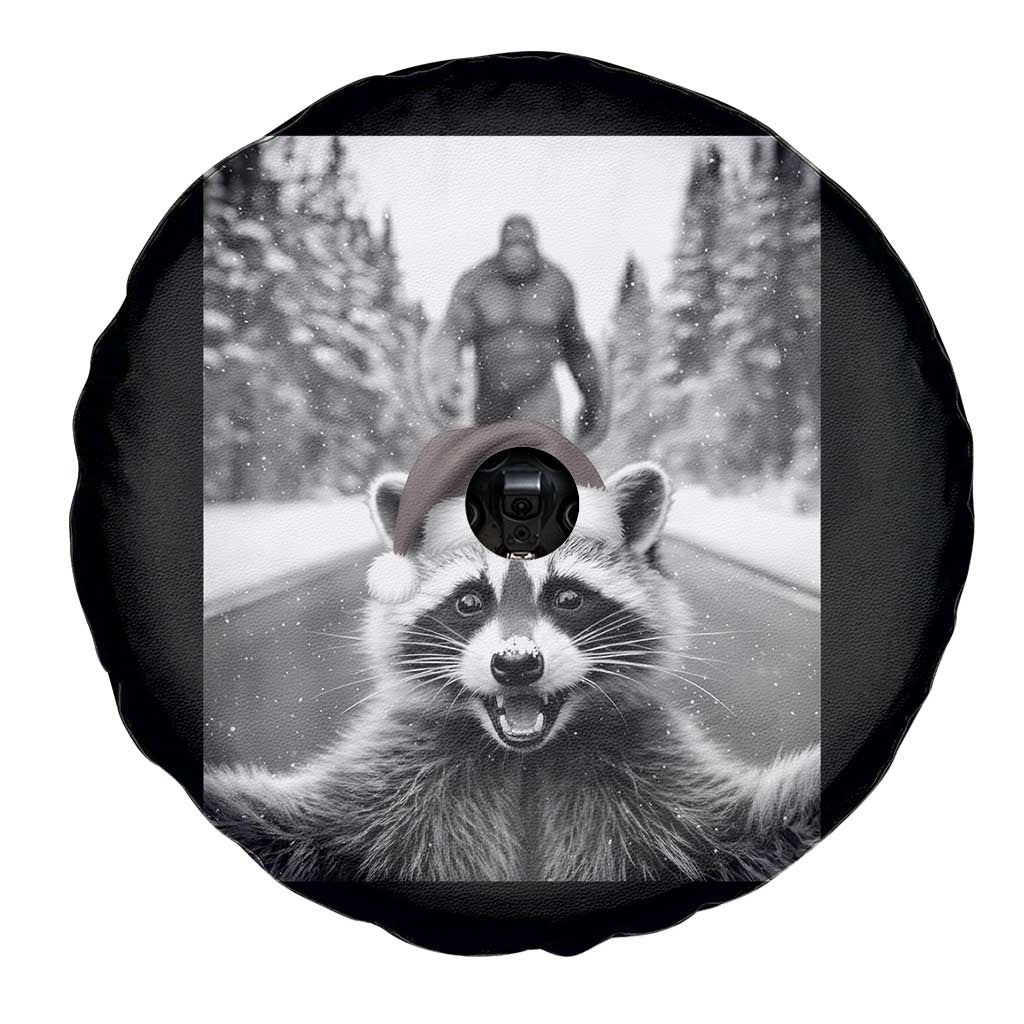 Funny Racoon With Bigfoot Selfie Christmas Spare Tire Cover - Wonder Print Shop