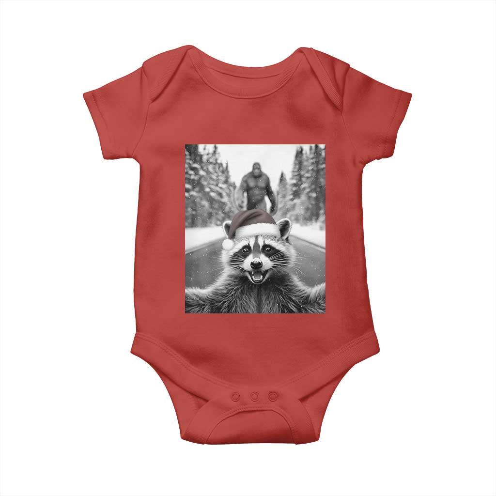 Funny Racoon With Bigfoot Selfie Christmas Baby Onesie - Wonder Print Shop