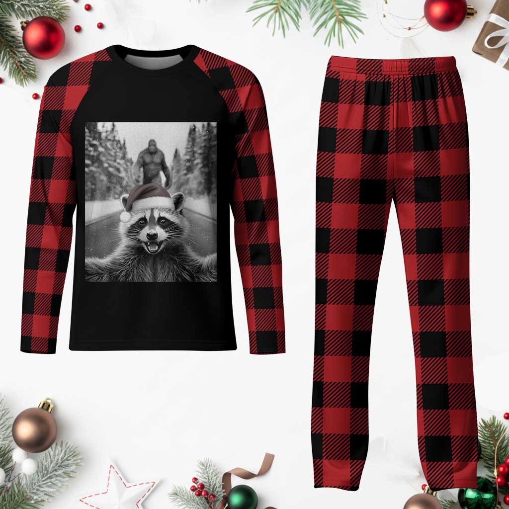 Funny Racoon With Bigfoot Selfie Christmas Plaid Pajama Set - Wonder Print Shop