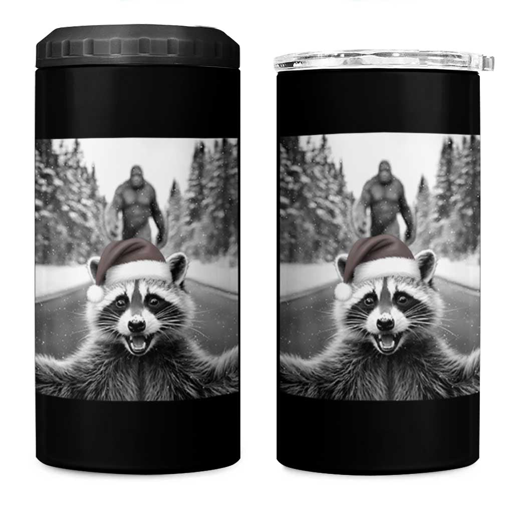 Funny Racoon With Bigfoot Selfie Christmas 4 in 1 Can Cooler Tumbler - Wonder Print Shop