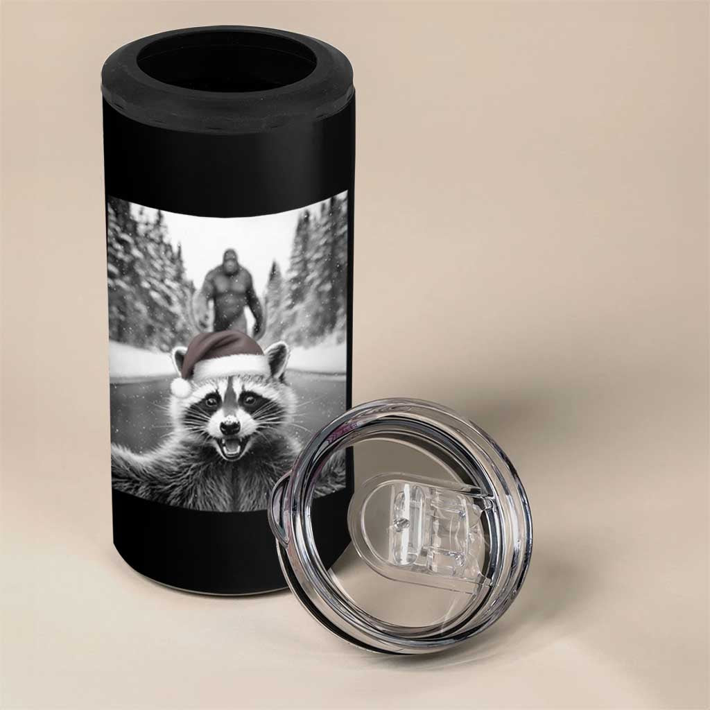 Funny Racoon With Bigfoot Selfie Christmas 4 in 1 Can Cooler Tumbler - Wonder Print Shop