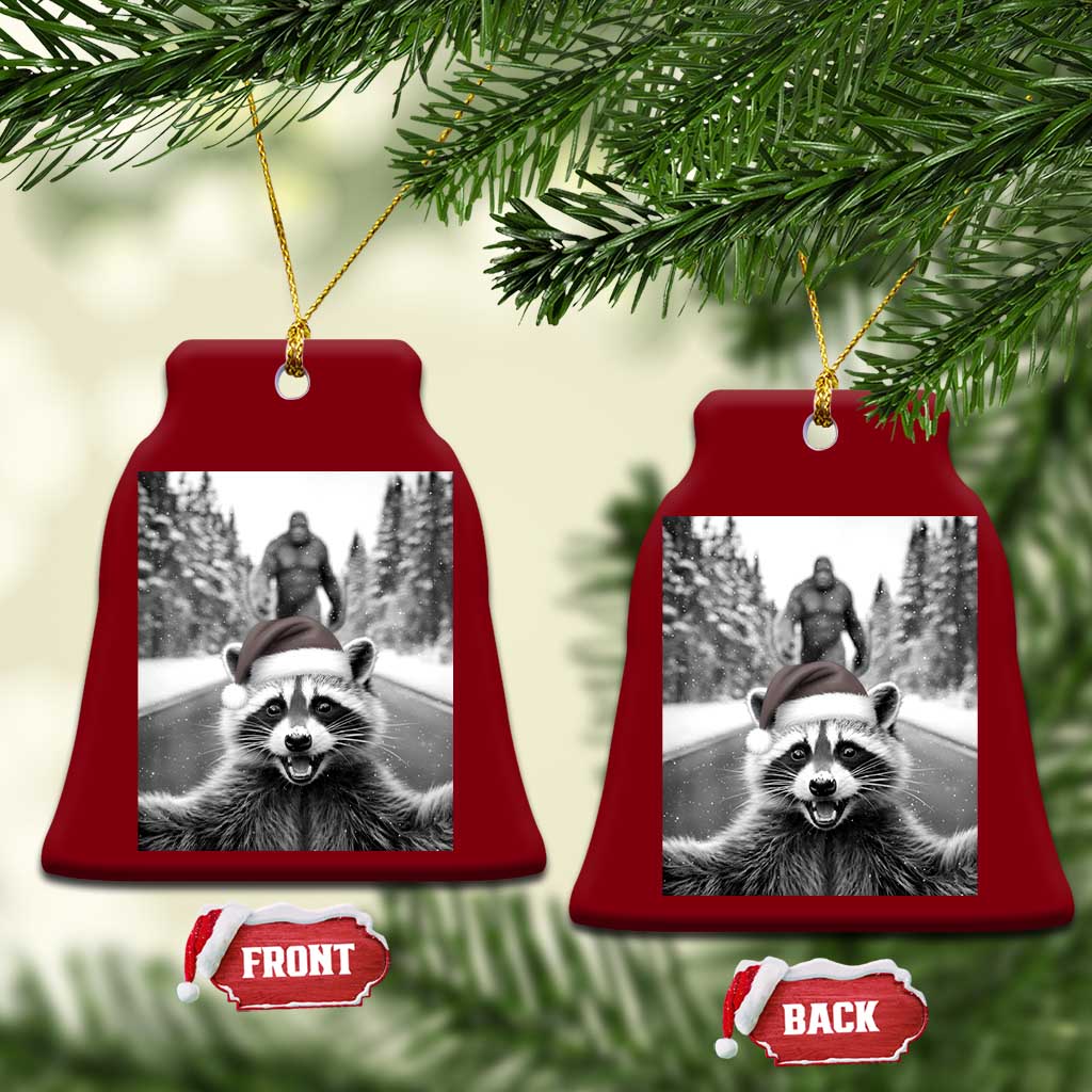 Funny Racoon With Bigfoot Selfie Xmas Ceramic Ornament - Wonder Print Shop