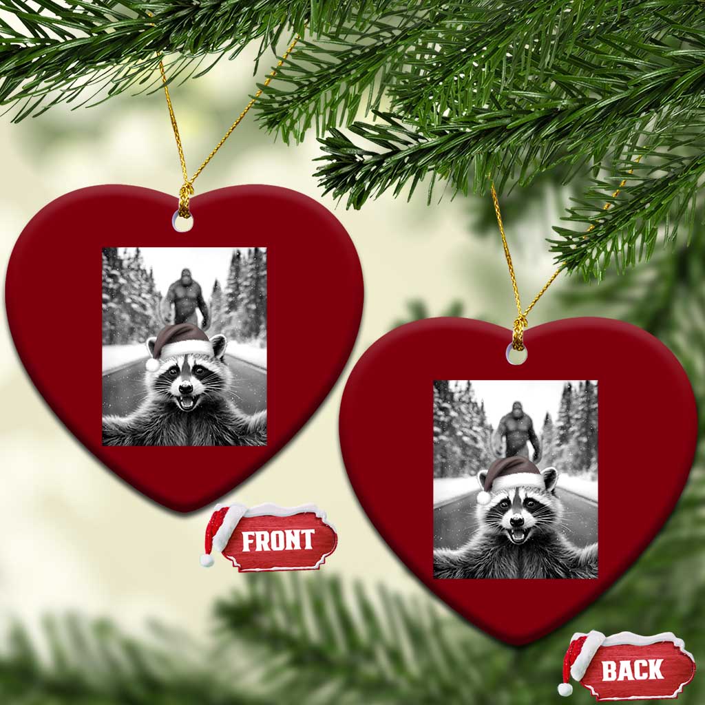 Funny Racoon With Bigfoot Selfie Xmas Ceramic Ornament - Wonder Print Shop