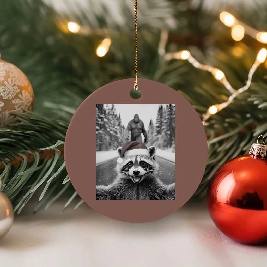 Funny Racoon With Bigfoot Selfie Xmas Ceramic Ornament - Wonder Print Shop