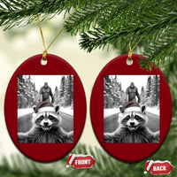 Funny Racoon With Bigfoot Selfie Xmas Ceramic Ornament - Wonder Print Shop