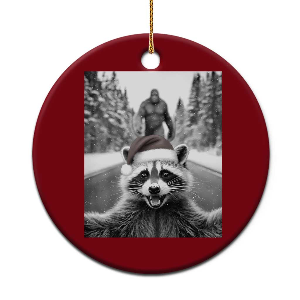 Funny Racoon With Bigfoot Selfie Xmas Ceramic Ornament - Wonder Print Shop