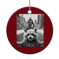 Funny Racoon With Bigfoot Selfie Xmas Ceramic Ornament - Wonder Print Shop