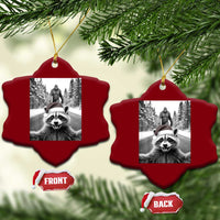 Funny Racoon With Bigfoot Selfie Xmas Ceramic Ornament - Wonder Print Shop