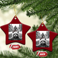 Funny Racoon With Bigfoot Selfie Xmas Ceramic Ornament - Wonder Print Shop