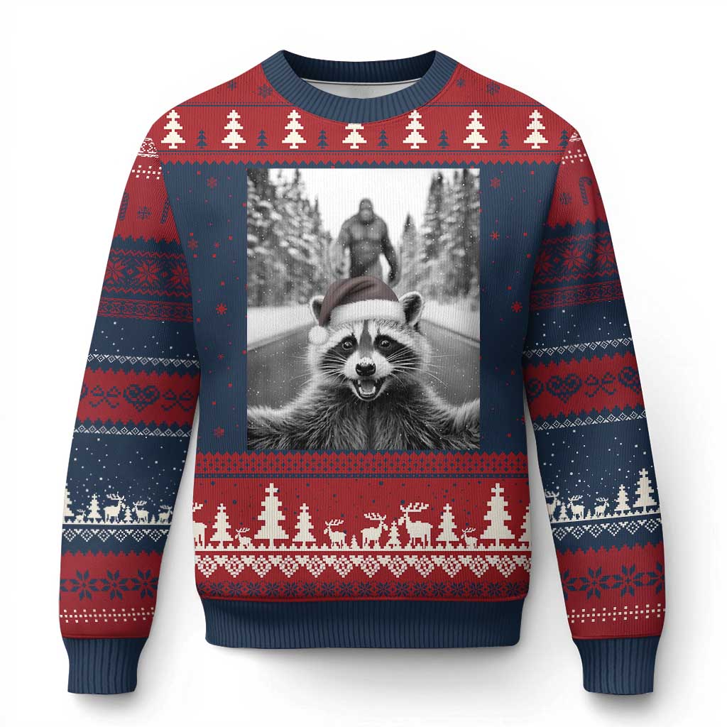 Funny Racoon With Bigfoot Selfie Xmas Ugly Christmas Sweater - Wonder Print Shop