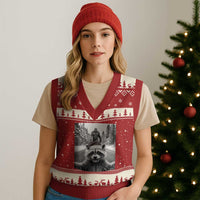Funny Racoon With Bigfoot Selfie Xmas V-Neck Knit Sweater Vest - Wonder Print Shop