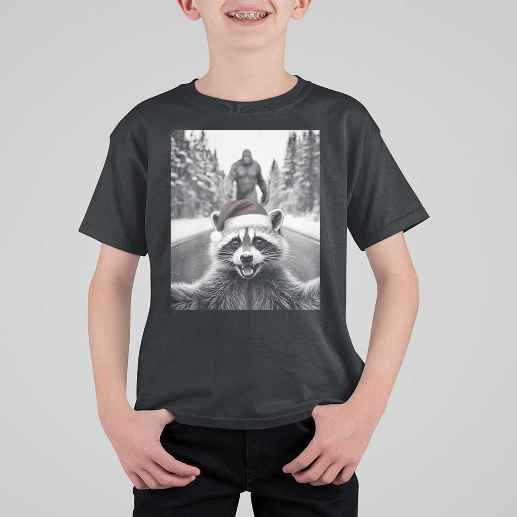 Funny Racoon With Bigfoot Selfie Christmas T Shirt For Kid - Wonder Print Shop