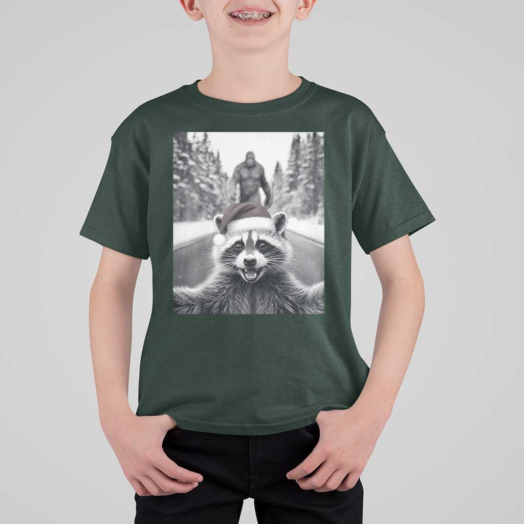 Funny Racoon With Bigfoot Selfie Christmas T Shirt For Kid - Wonder Print Shop
