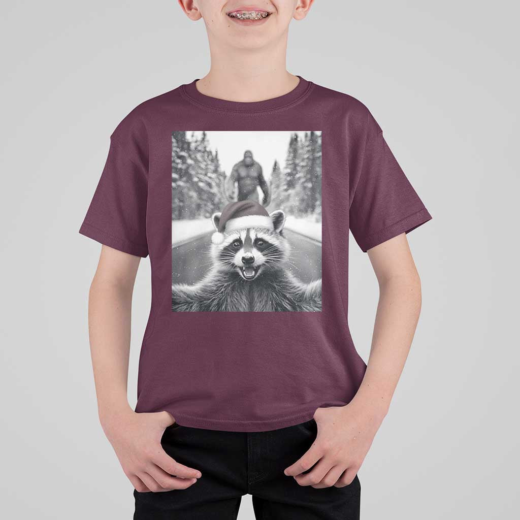 Funny Racoon With Bigfoot Selfie Christmas T Shirt For Kid - Wonder Print Shop