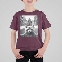 Funny Racoon With Bigfoot Selfie Christmas T Shirt For Kid - Wonder Print Shop