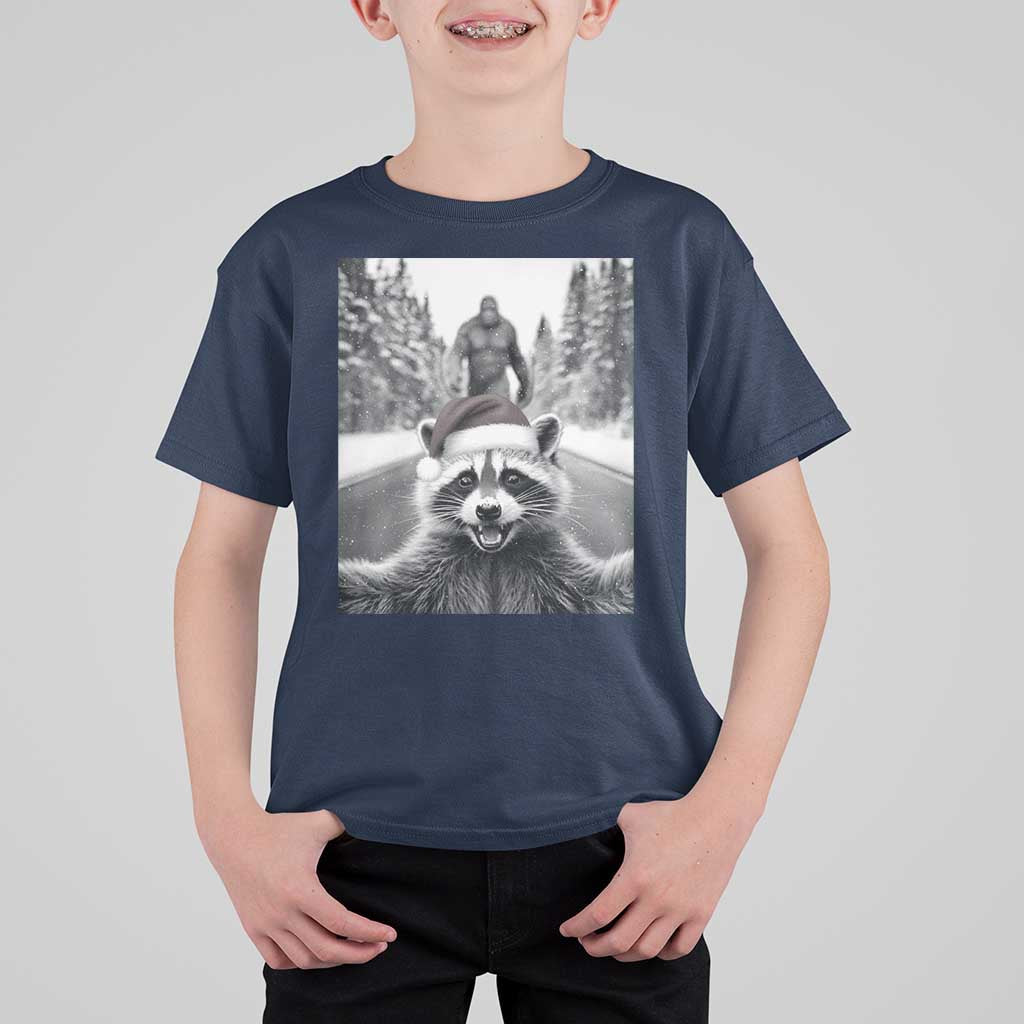 Funny Racoon With Bigfoot Selfie Christmas T Shirt For Kid - Wonder Print Shop