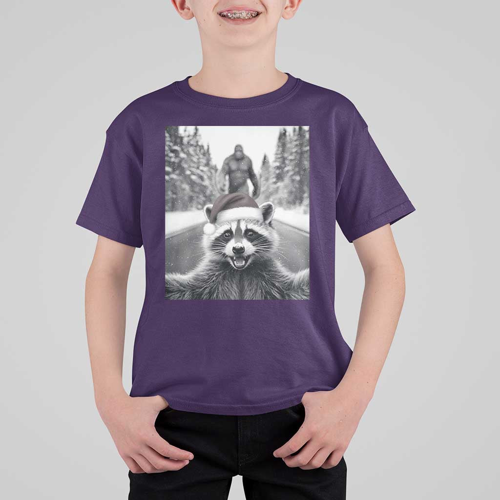 Funny Racoon With Bigfoot Selfie Christmas T Shirt For Kid - Wonder Print Shop