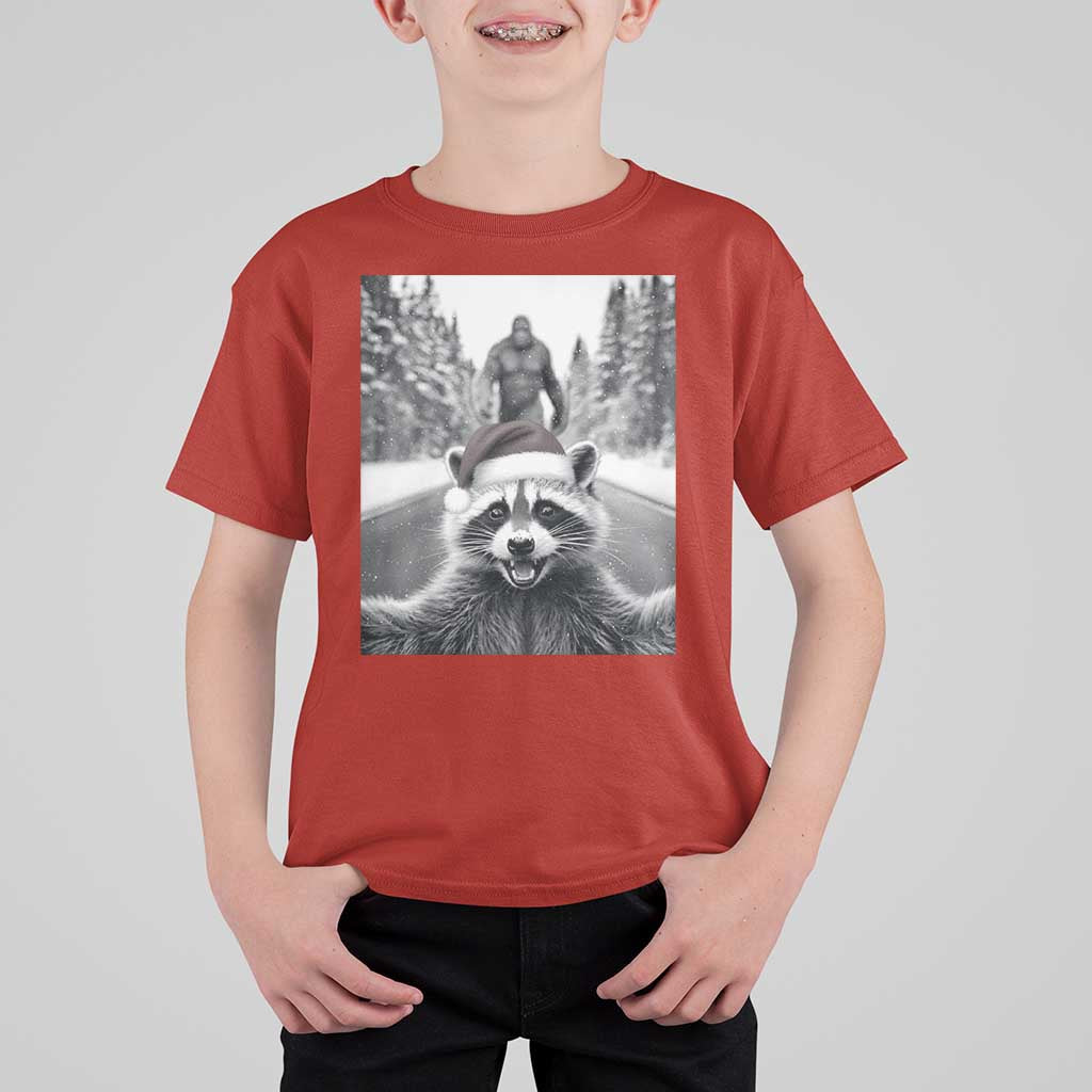 Funny Racoon With Bigfoot Selfie Christmas T Shirt For Kid - Wonder Print Shop